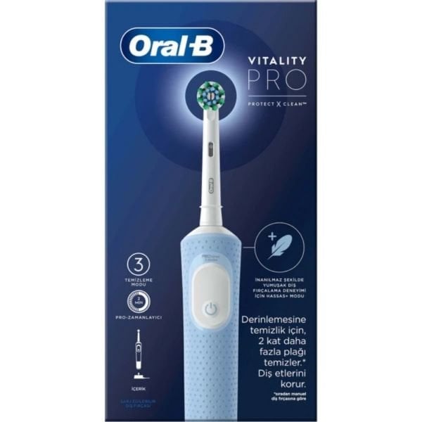 Oral-B Vitality Pro Mavi Elektrikli Diş Fırçası, 1 Diş Fırçası Başlığı, Braun Tasarımı