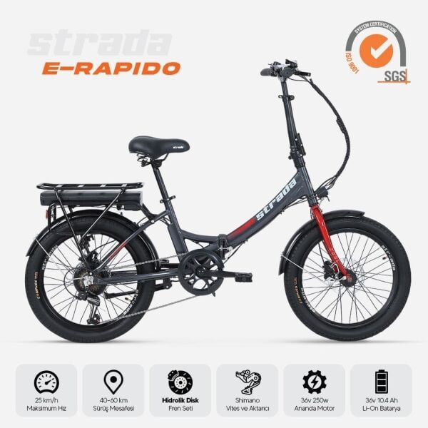 Strada E-Rapido 20 Jant Folding Elektrikli Bisiklet Gri