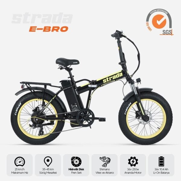 Strada E-Bro Hidrolik Disk Fat Bike Katlanabilir 20 Jant Elektrikli Bisiklet Sarı